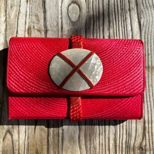 Vintage Cora Jacobs Red Woven Raffia Clutch / Shoulder Evening Bag